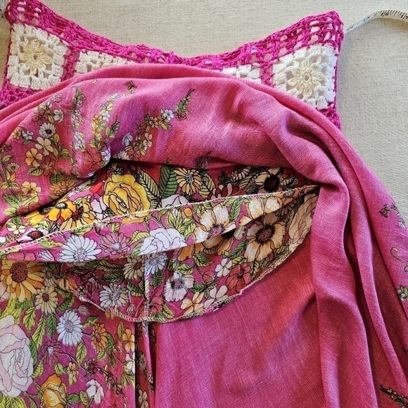 CONVERTIBLE Crochet Top Pink Floral Midi Dress Maxi Skirt Size M - Picture 13 of 16
